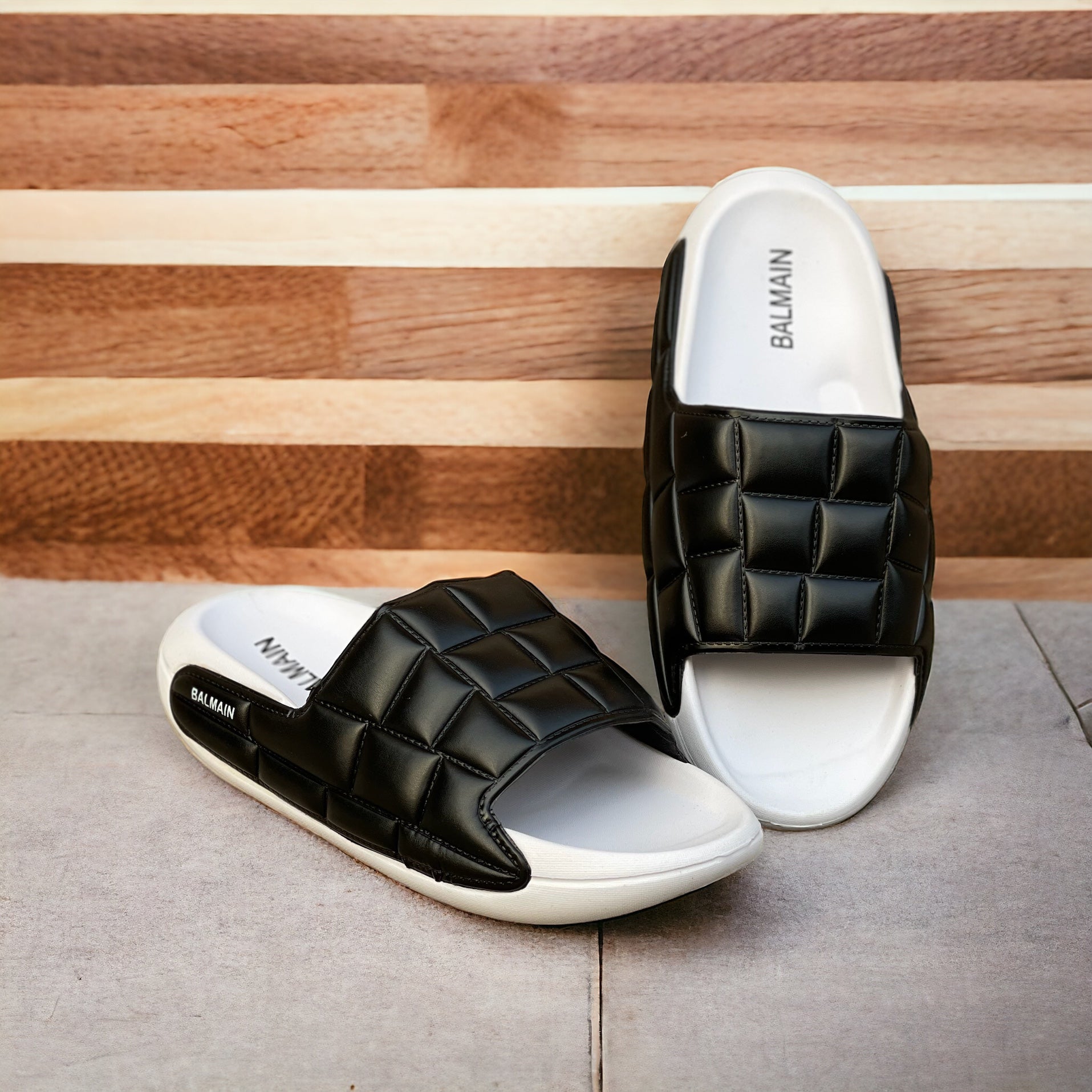 Original White Black-Square Balmain Slides SBS-204