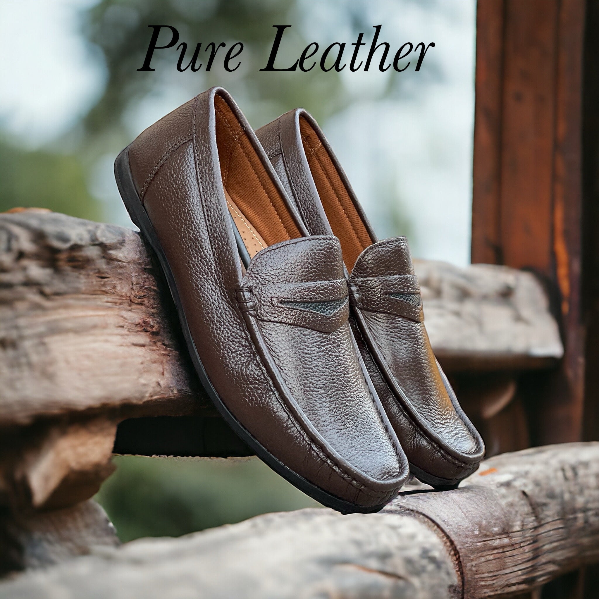 Pure Leather Brown Diamond X Ways - Loafers FL-0808