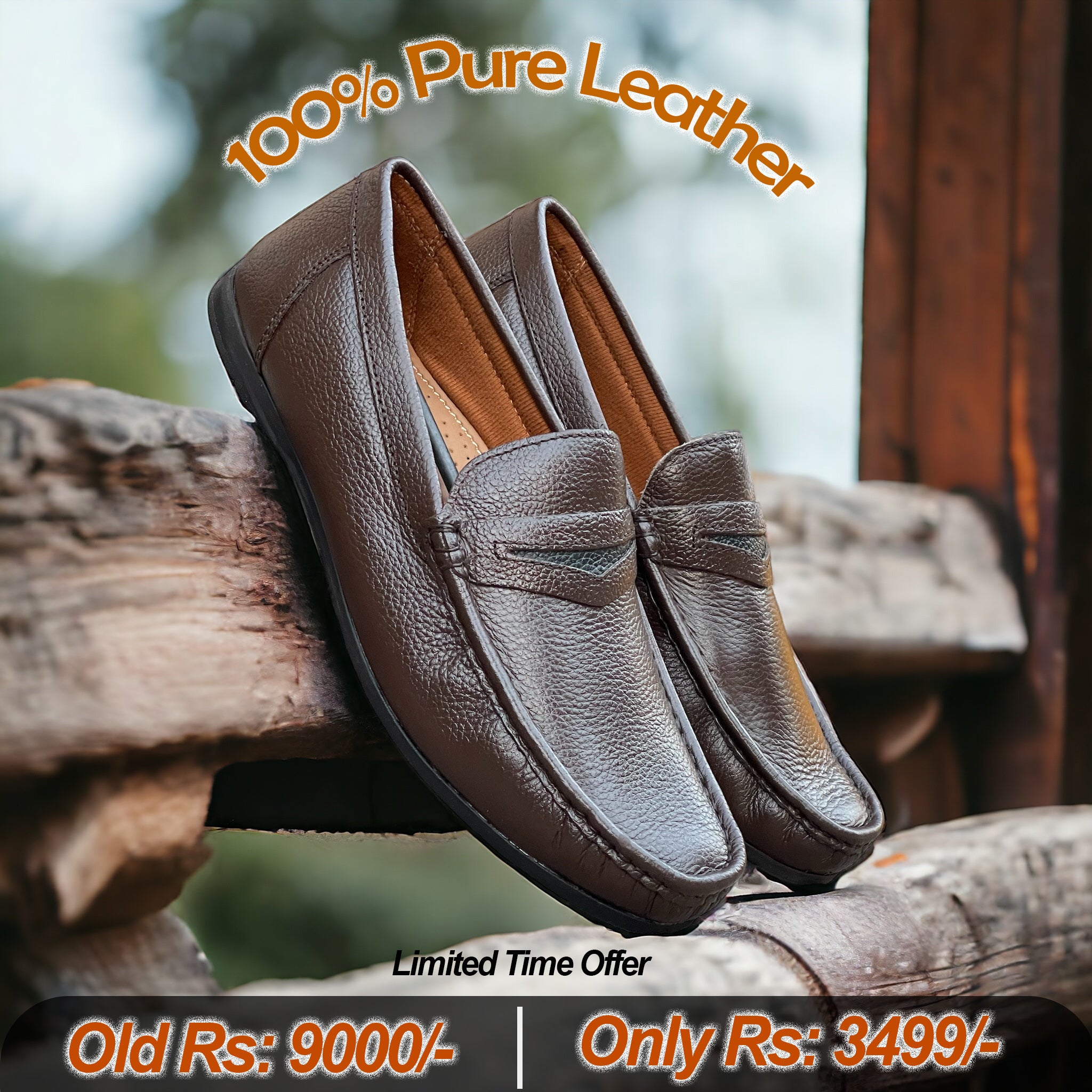 Pure Leather Brown Diamond X Ways - Loafers FL-0808