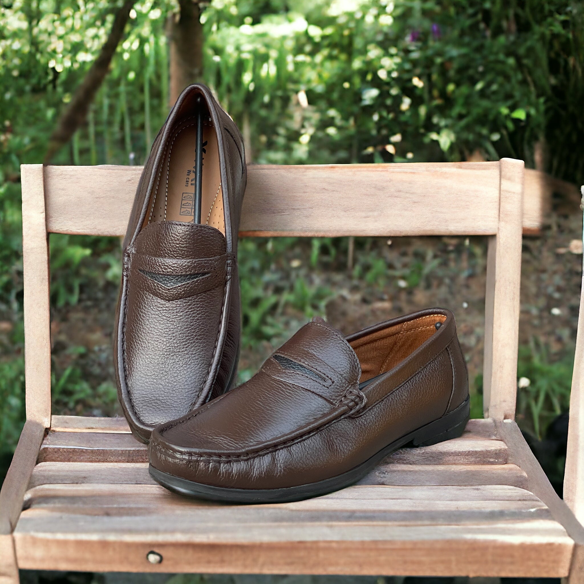 Pure Leather Brown Diamond X Ways - Loafers FL-0808