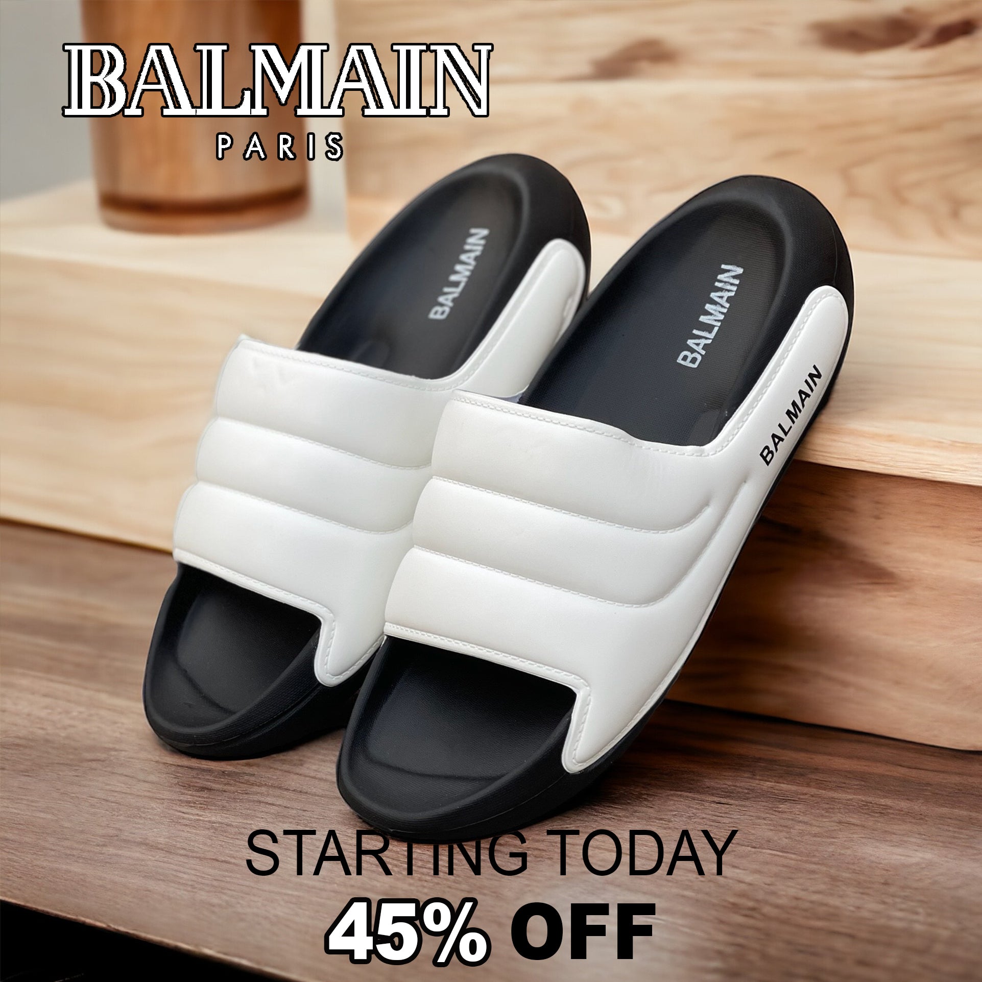 Original Black White-Layers Balmain Slides SBS-104