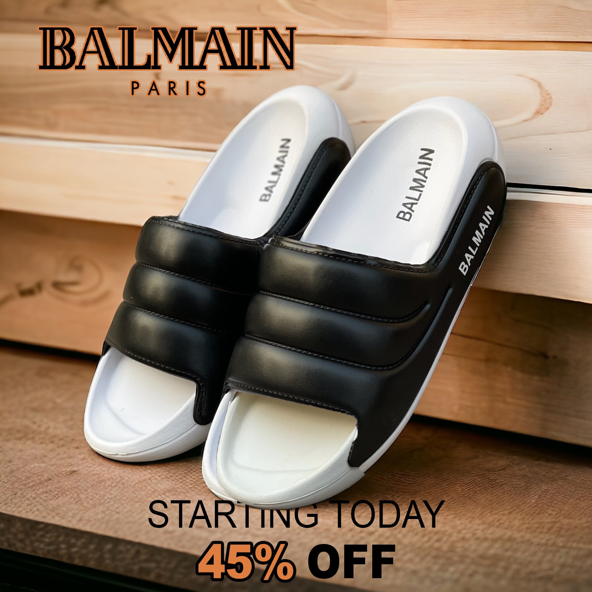 Original White Black-Layers Balmain Slides LSS-103