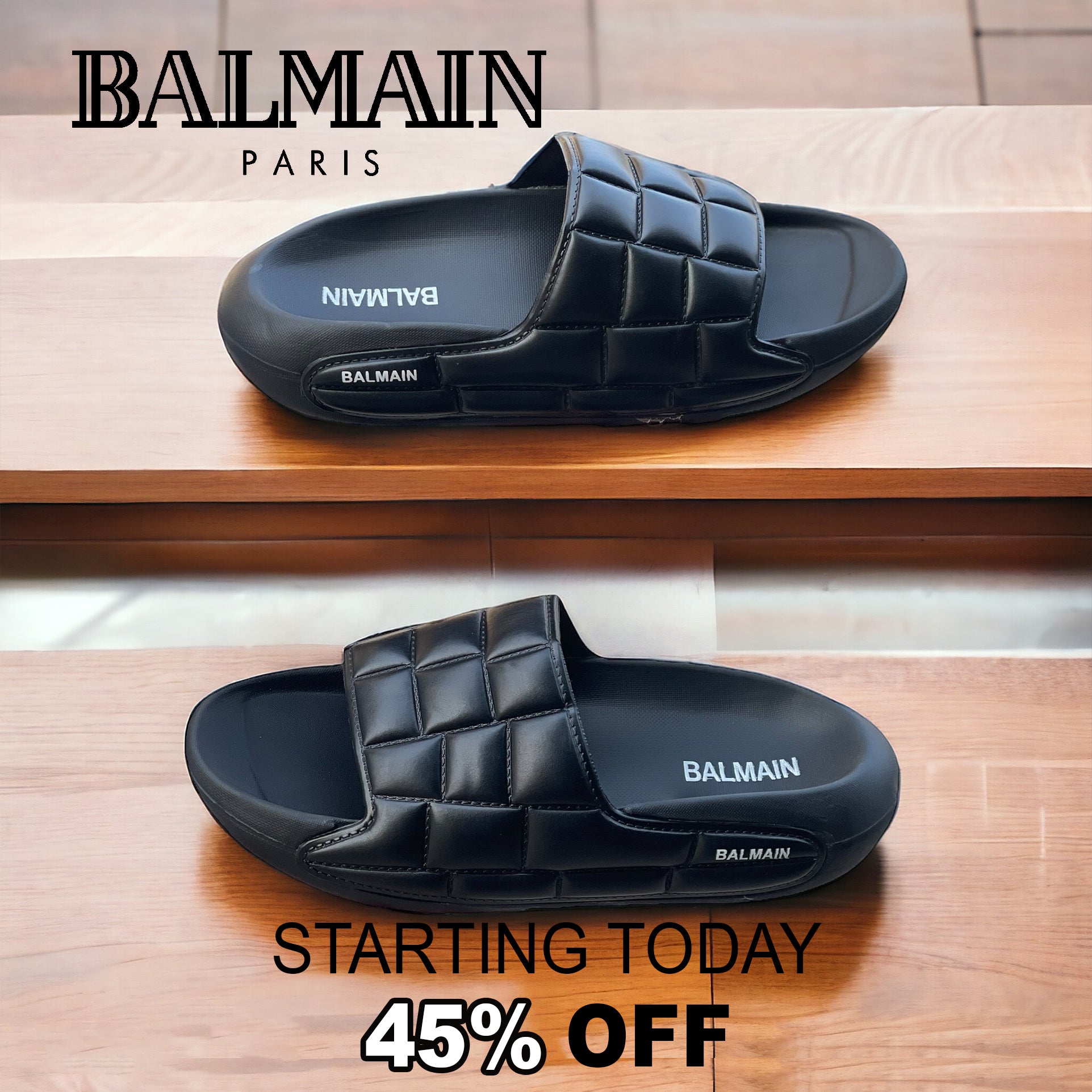 Original Full Black-Square Balmain Slides SBS-207