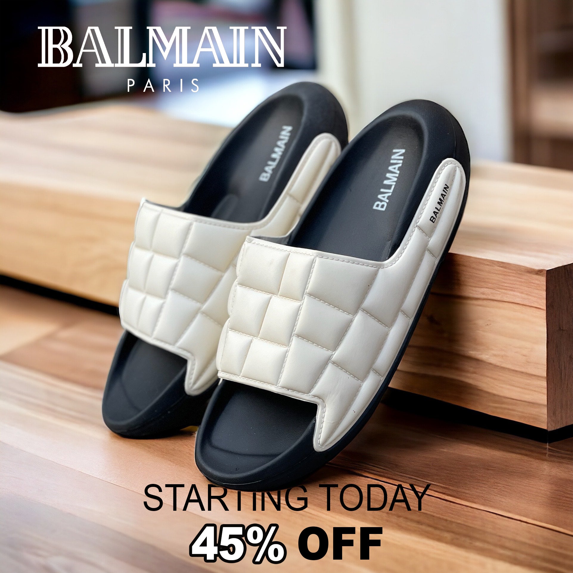 Original Black White-Square Balmain Slides SBS-205