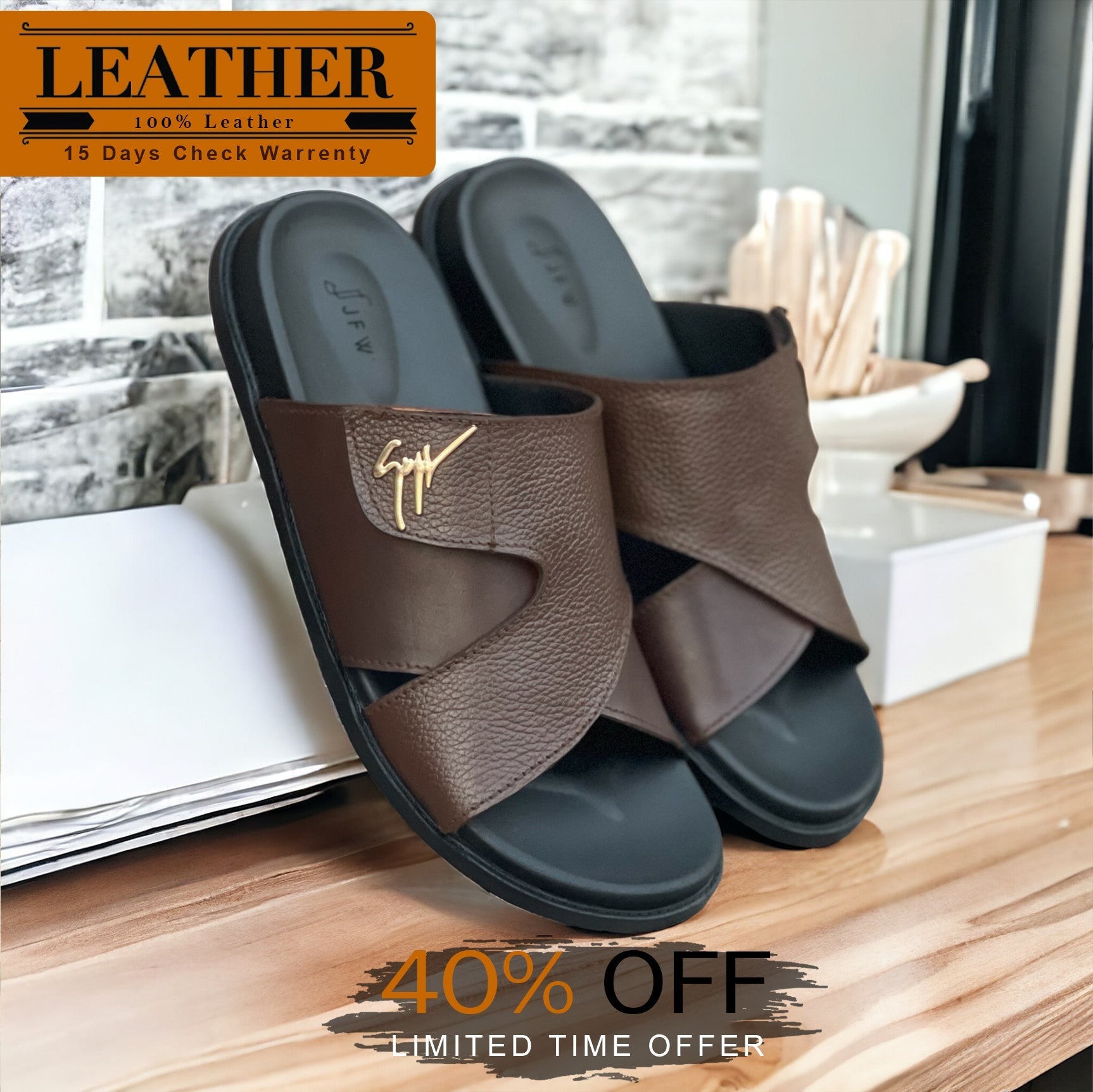 Pure Leather Brown Signature Chapal | 100% Pure