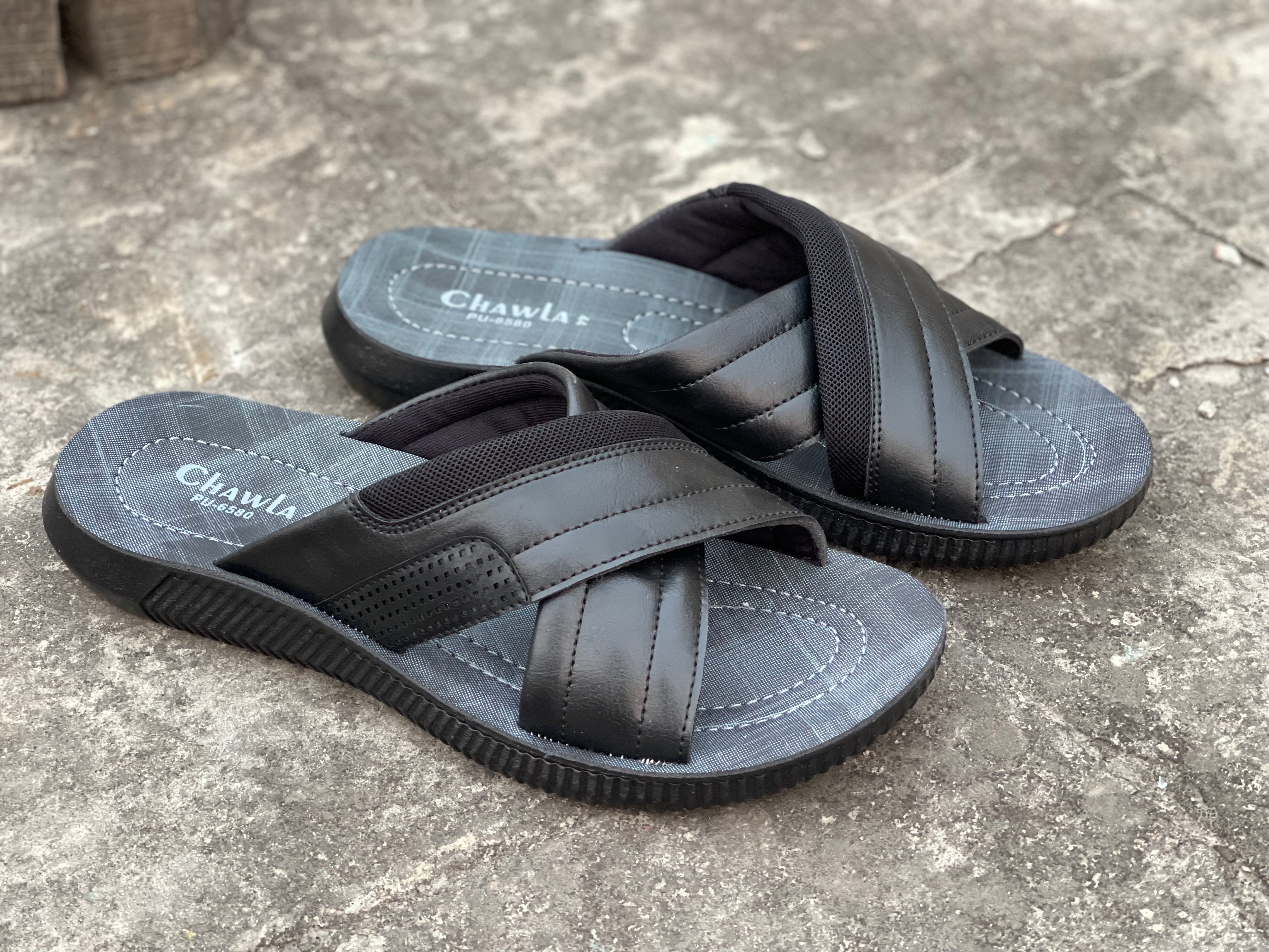 Grey Black - Cross Runs - Softy - Chappal RN-165