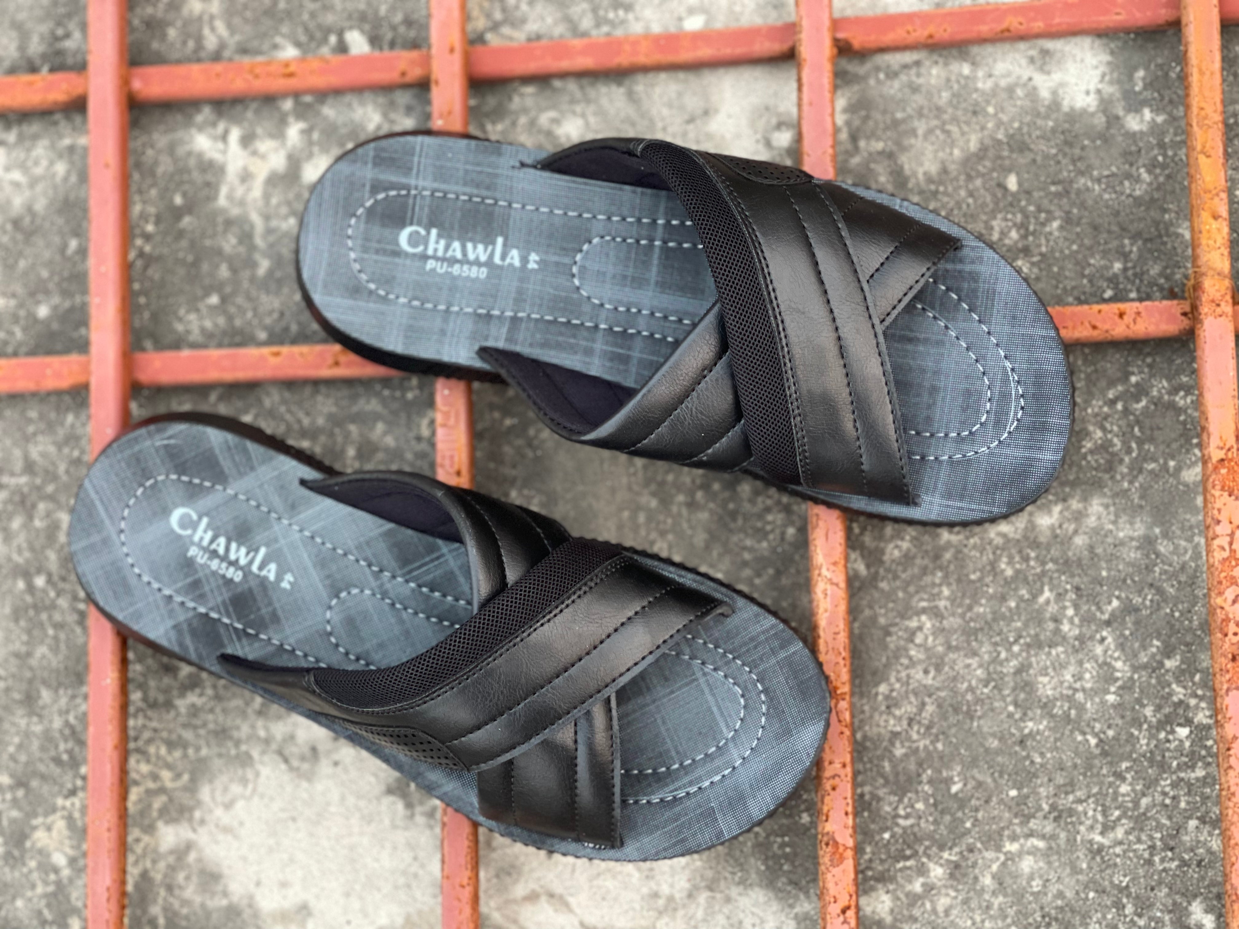 Grey Black - Cross Runs - Softy - Chappal RN-165