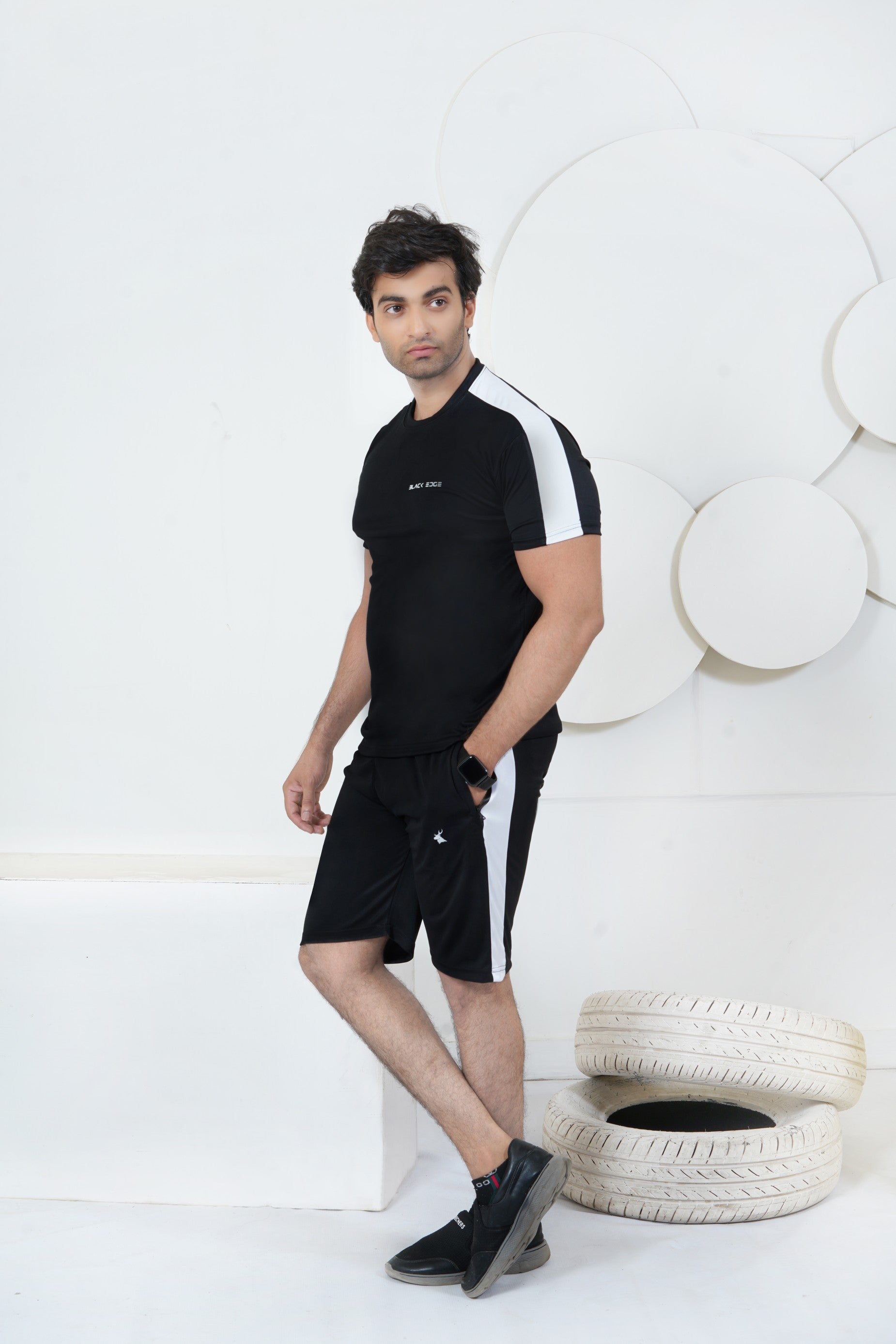 Dry-Fit Black with White Panel- Tee & Shorts ( BE-M02 )