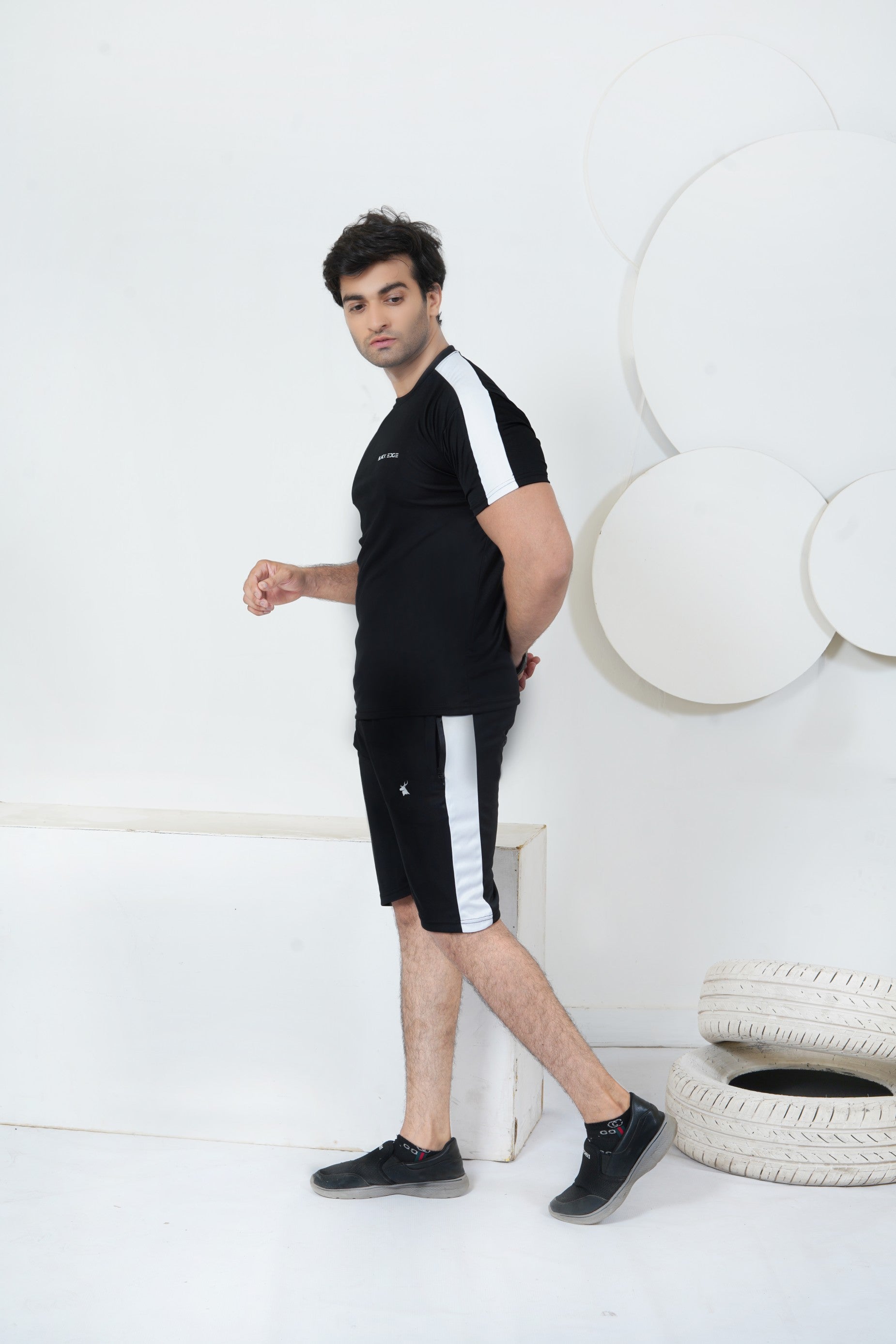 Dry-Fit Black with White Panel- Tee & Shorts ( BE-M02 )