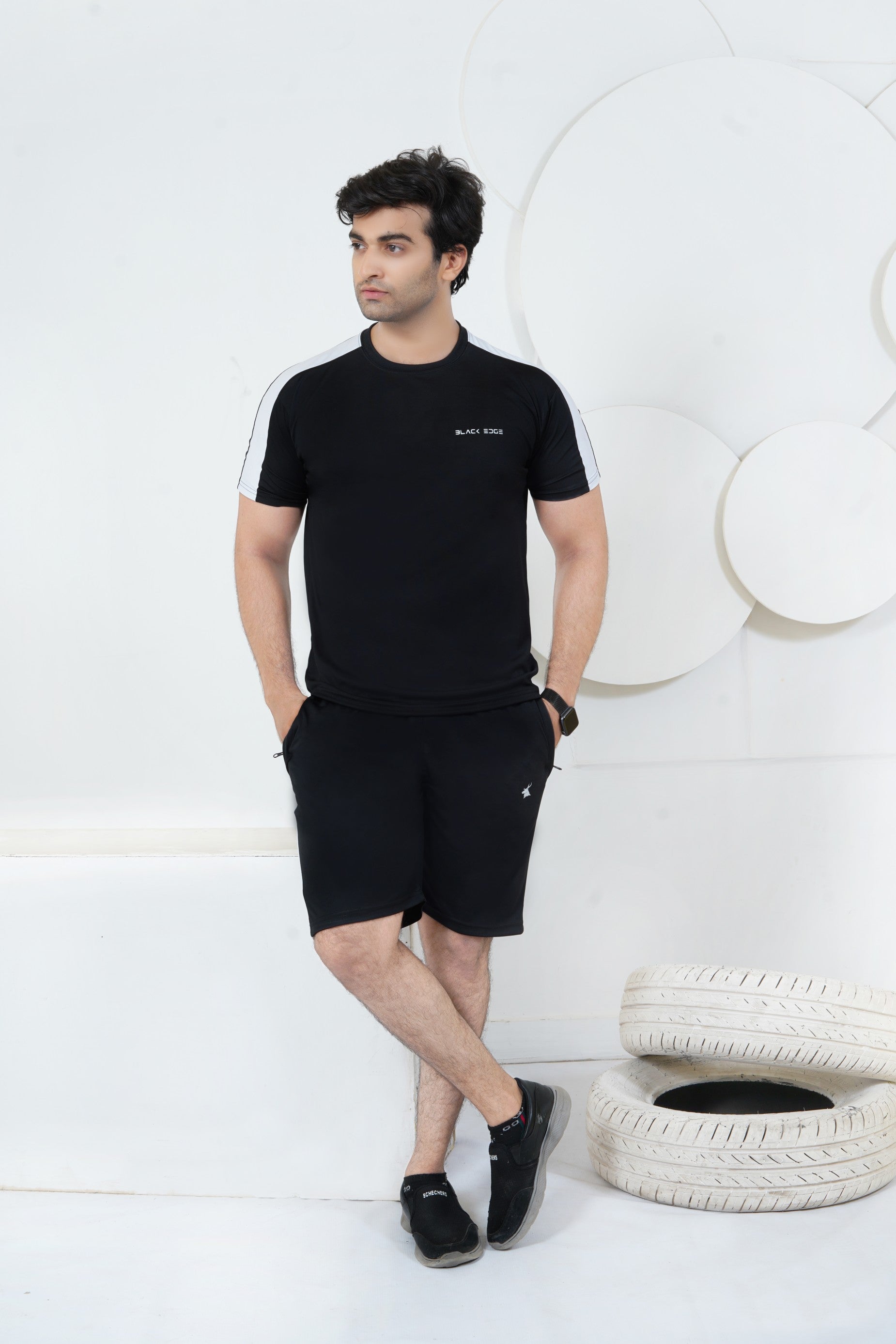 Dry-Fit Black with White Panel- Tee & Shorts ( BE-M02 )