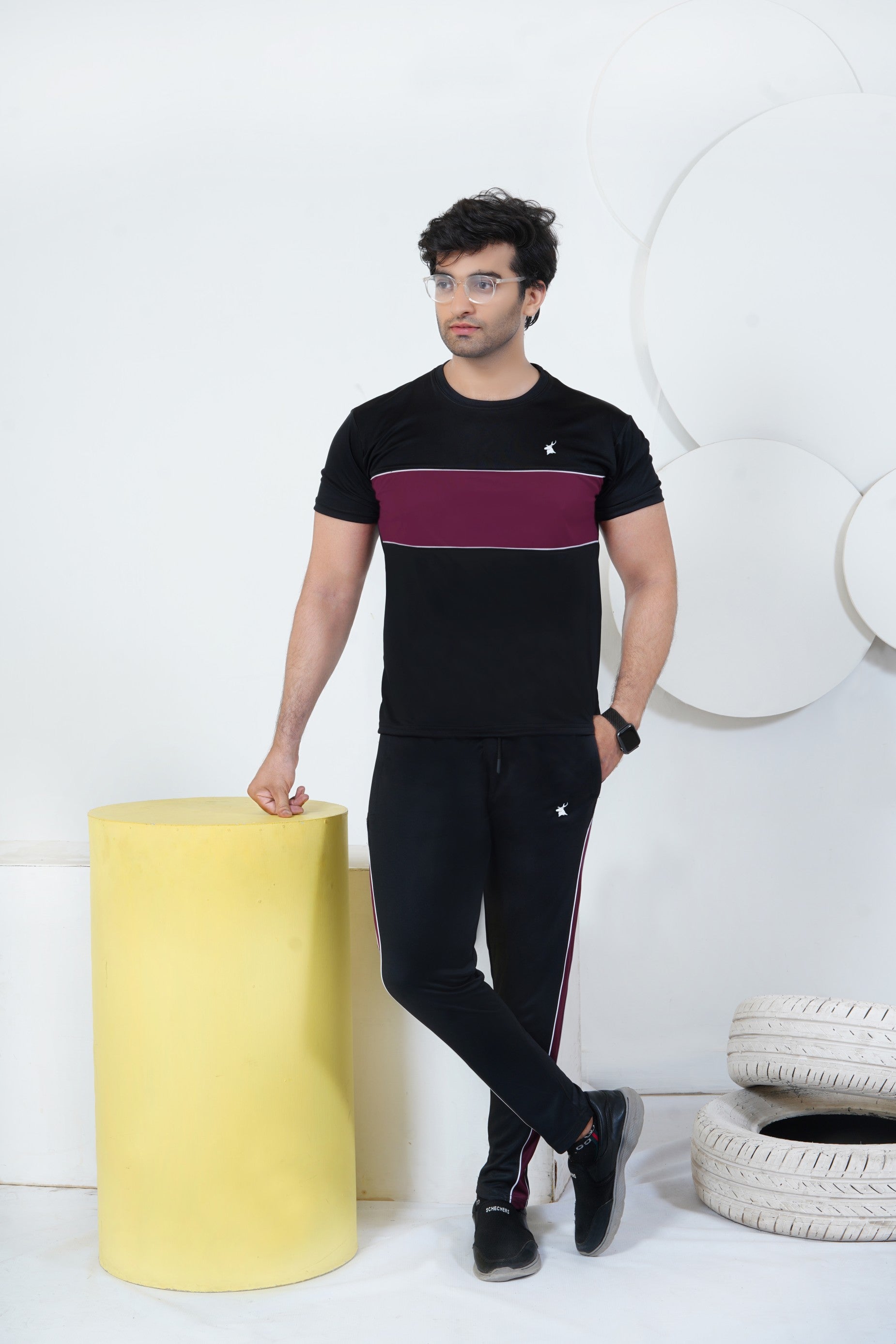 Cherry Mehroon-Piping Strap DRI-FIT Tracksuit ( BE-M03 )