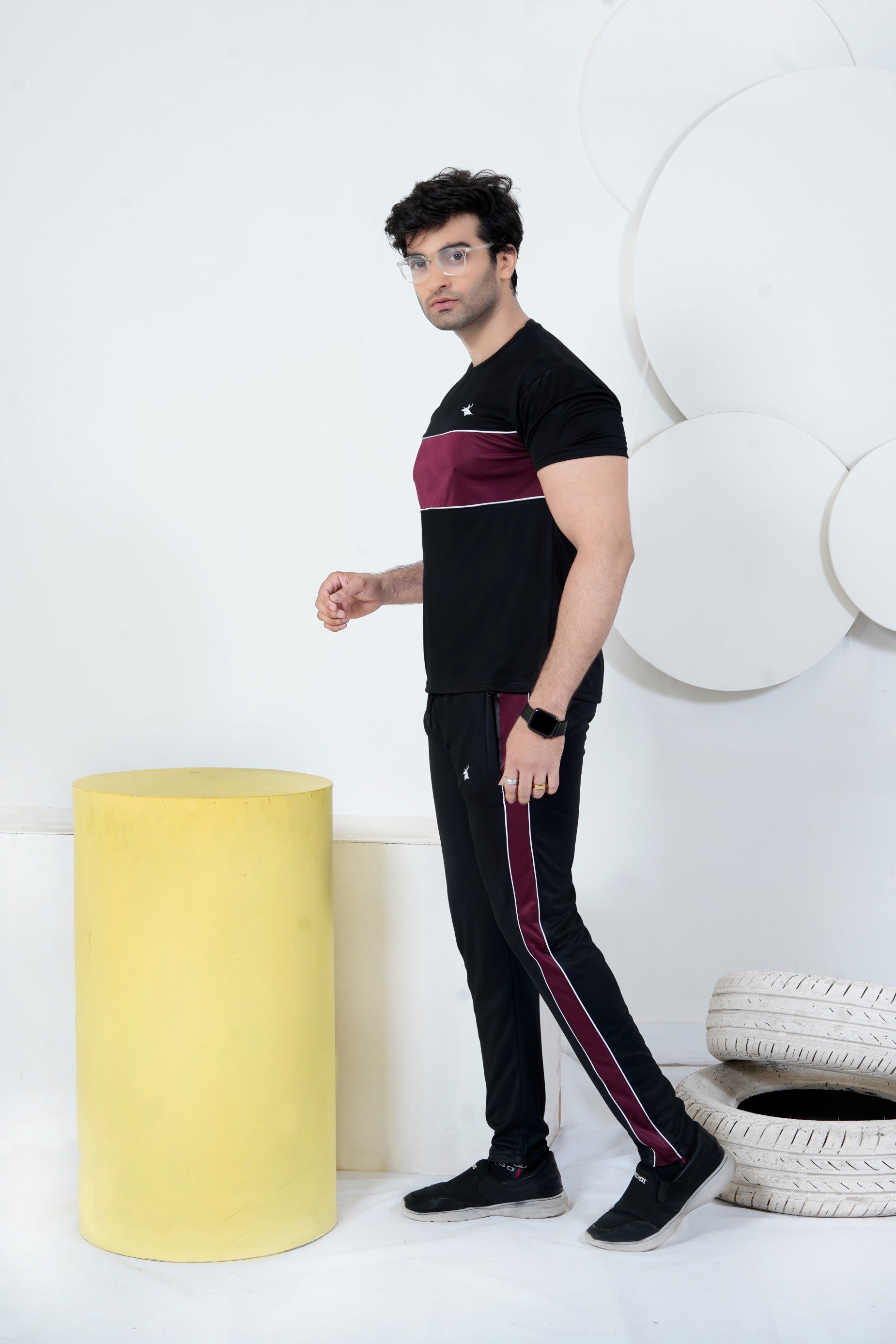 Cherry Mehroon-Piping Strap DRI-FIT Tracksuit ( BE-M03 )