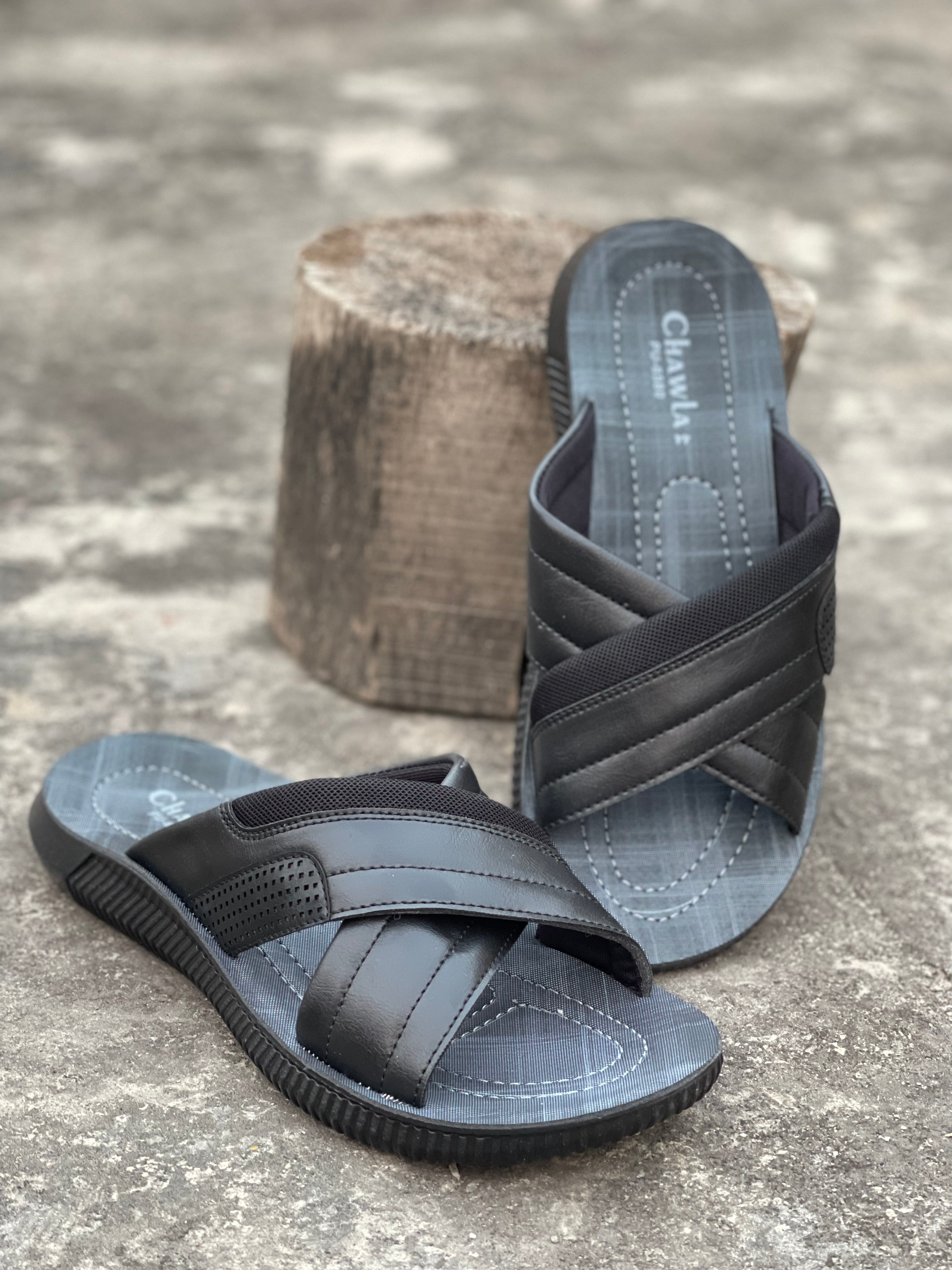 Grey Black - Cross Runs - Softy - Chappal RN-165