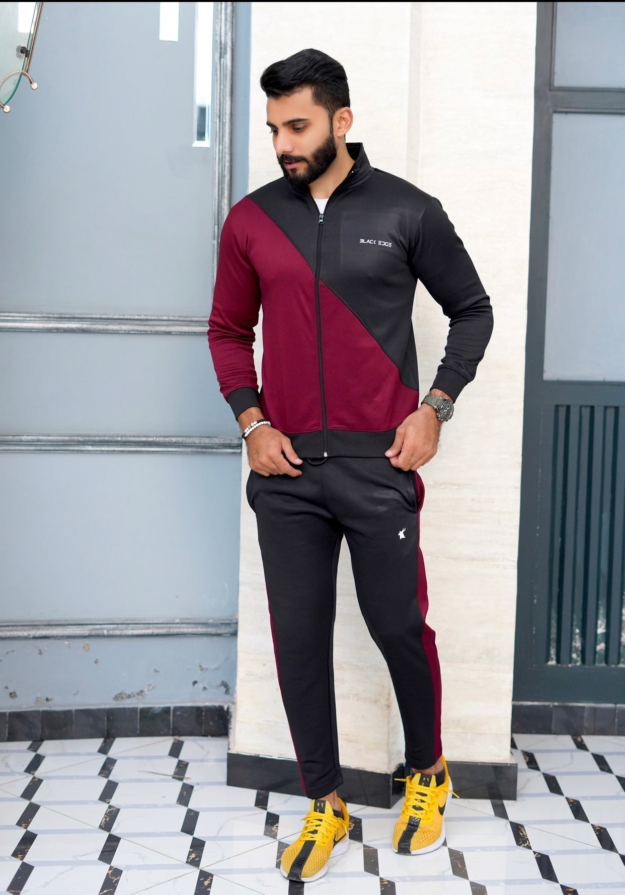 NEW BLACK MAROON EURO TRACKSUIT