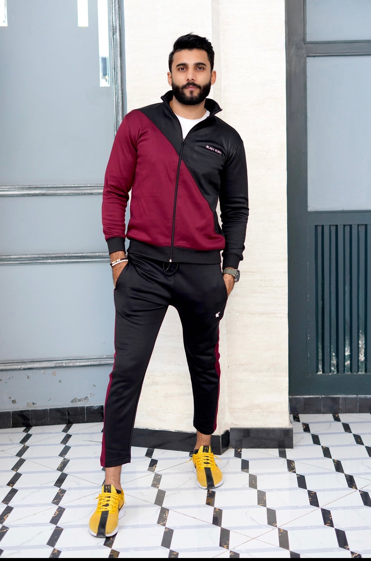 NEW BLACK MAROON EURO TRACKSUIT