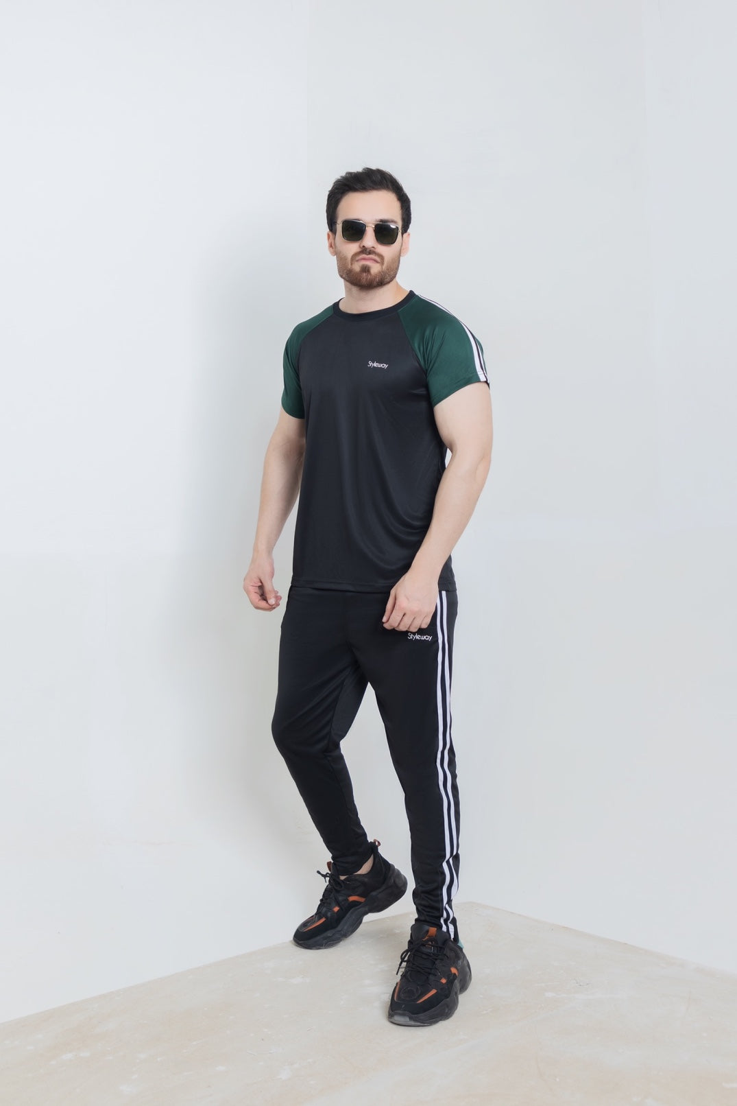 Black Green Stripes Ways Tracksuit