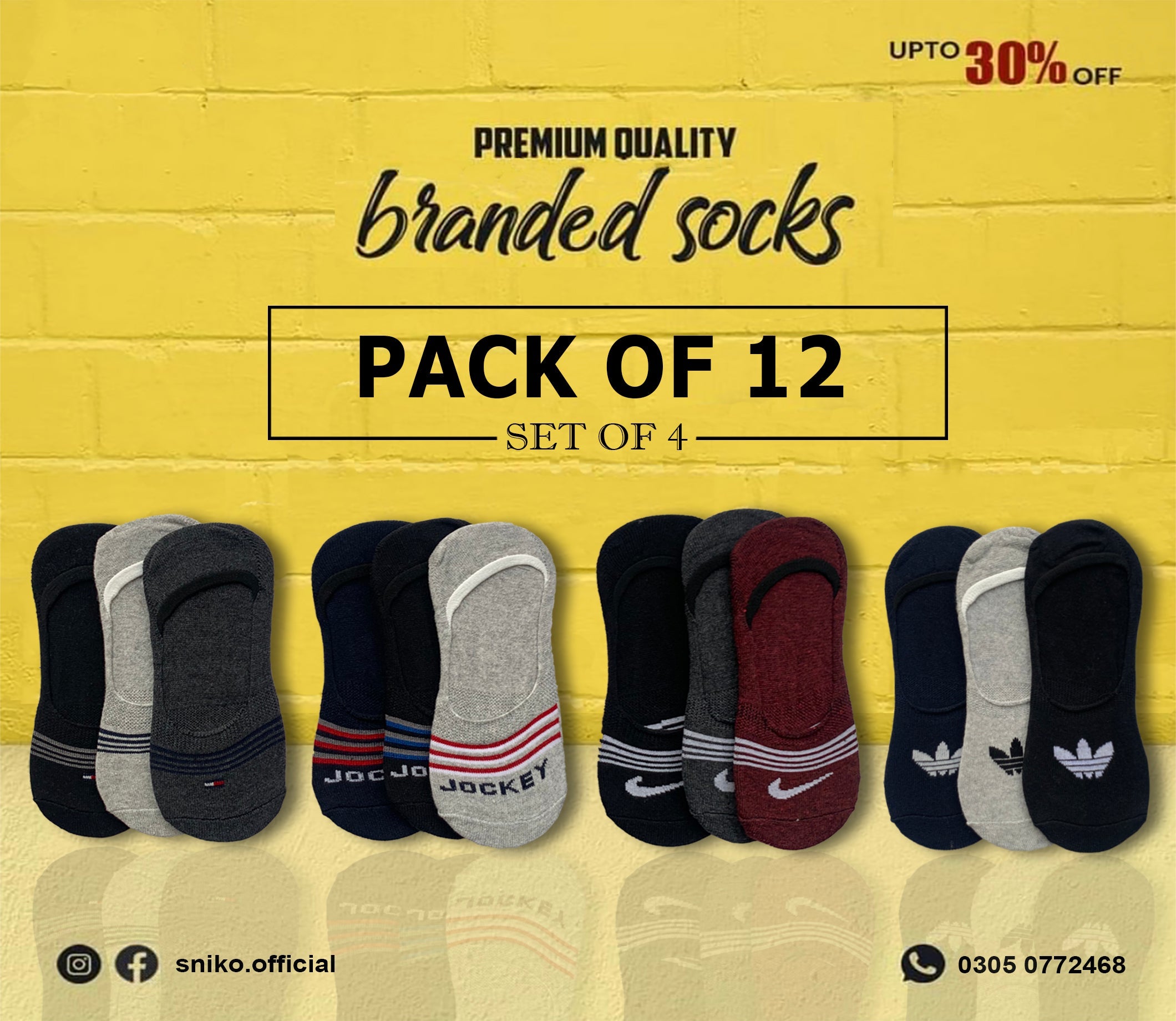 Branded Premium Quality Loafers Socks Of 4 Different Brand ( Pack Of 12 )